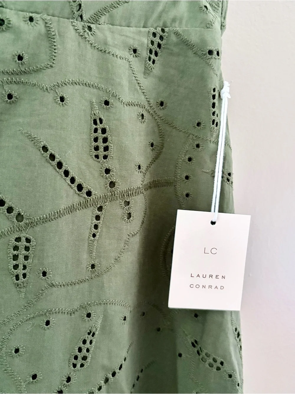 Cottagecore Olive Green Eyelet Midi Skirt NWT Size S